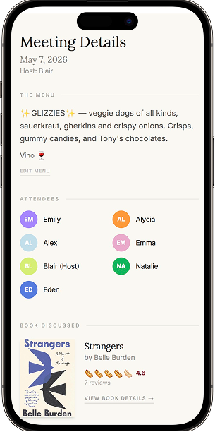 The Book Club app — mobile interface preview